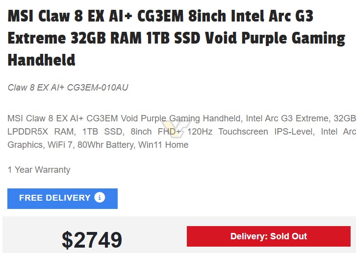 MSI Claw 8 EX AI+ Debuts With Intel Arc G3 Extreme and Premium Launch Pack Bundle