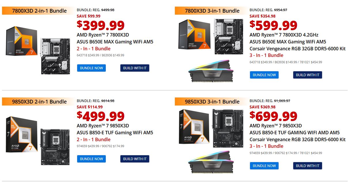 Ryzen 9850X3D and 9800X3D Bundle Deals Hit All-Time Lows for Gaming PC Builders