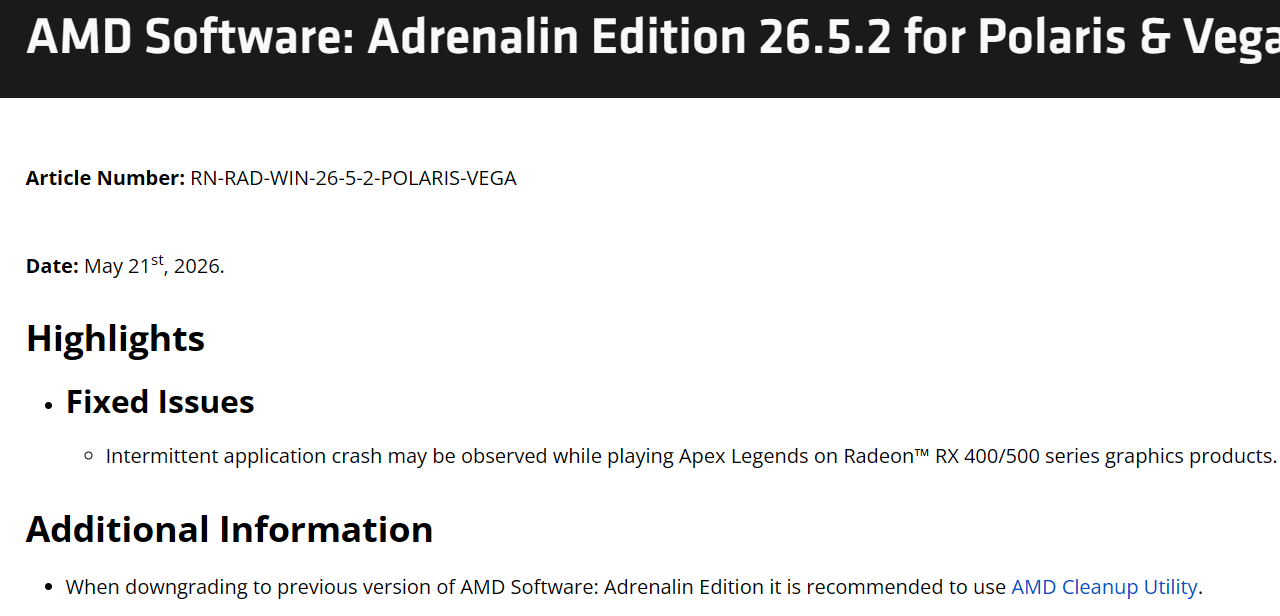 AMD Revives Polaris and Vega With Surprise Adrenalin Driver Update