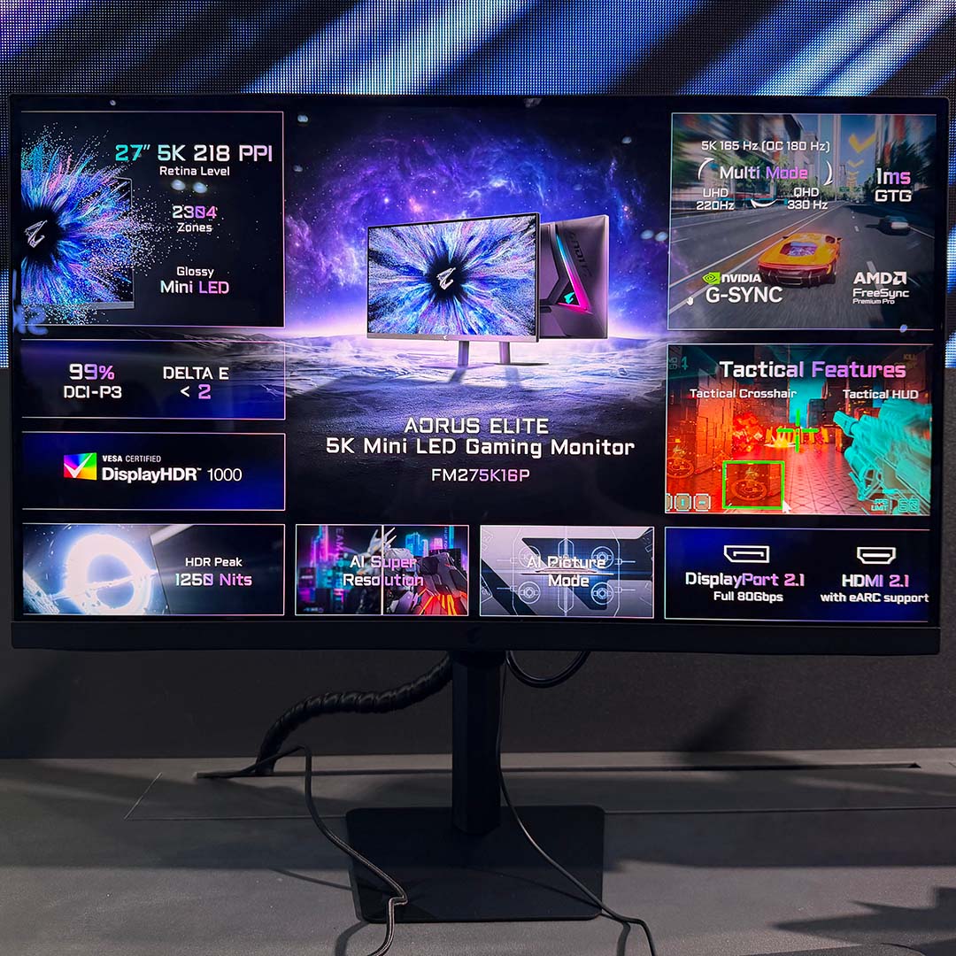 Gigabyte’s 5K Mini LED AORUS Elite Monitor Puts Triple-Mode Gaming Front and Center