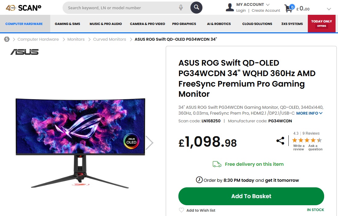 ASUS ROG Swift PG34WCDN QD-OLED Ultrawide Hits Retail