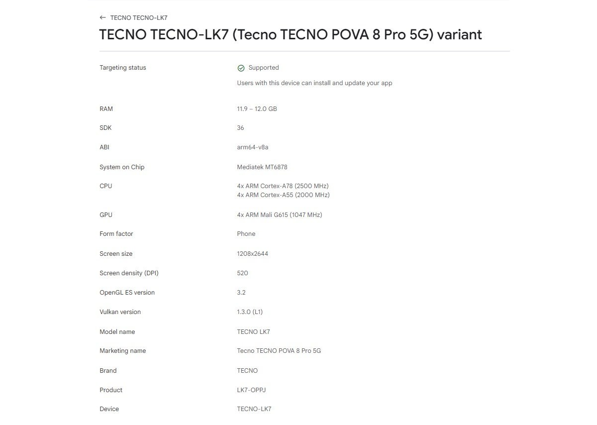 Tecno Pova 8 Pro 5G Leak: Dimensity 7300, Big Battery and Bold Specs