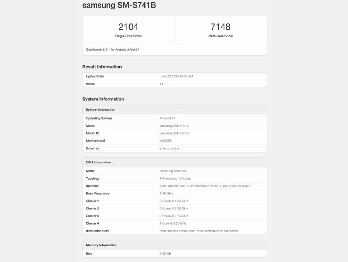 Galaxy S26 FE Geekbench Leak Highlights Exynos 2500 and Android 16 Strategy