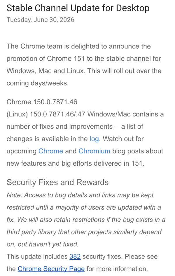 Chrome 151 Patches 15 Critical Bugs—Update Now