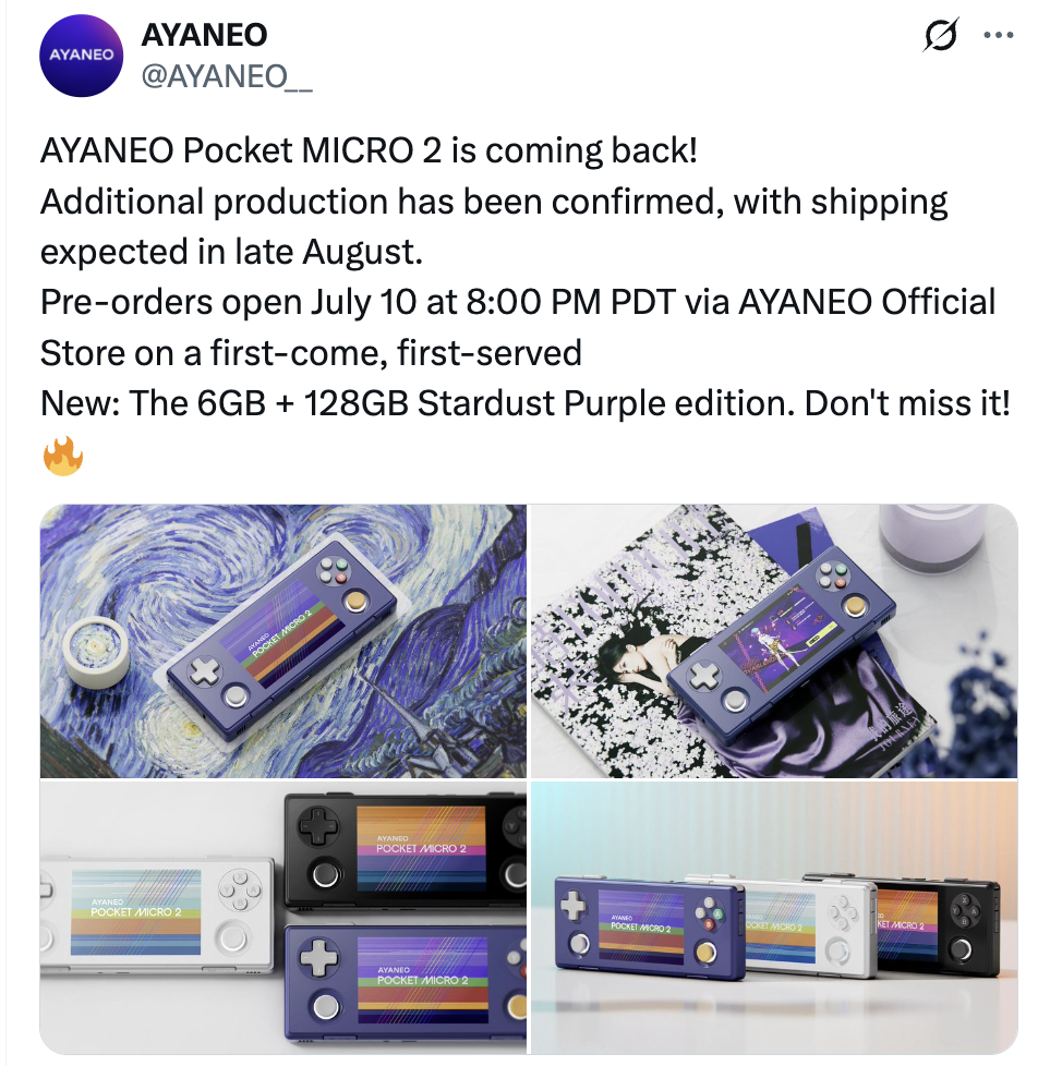 AYANEO Pocket Micro 2 Restock: Second Chance for Authentic GBA Emulation