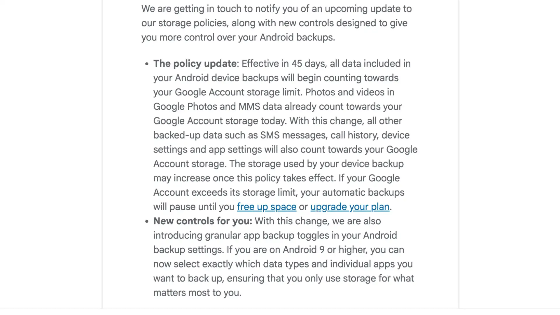 Google siết sao lưu Android: 45 ngày để cứu dung lượng của bạn