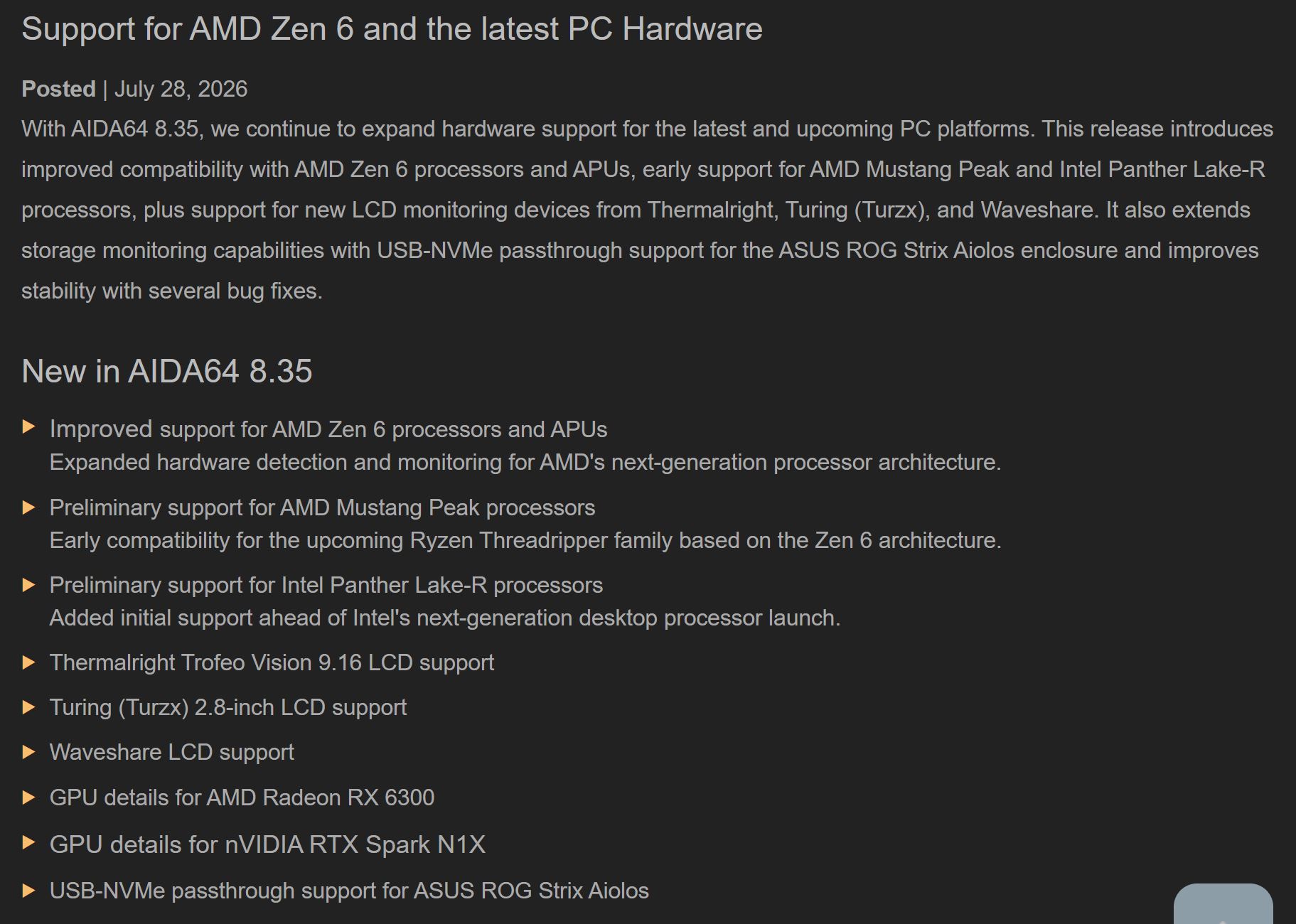 AIDA64 and Linux Hint Imminent Zen 6 and Panther Lake-R Launches