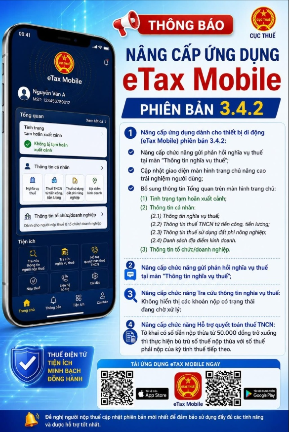 eTax Mobile 3.4.2: Cập nhật giao diện và AI Chatbot cho người nộp thuế