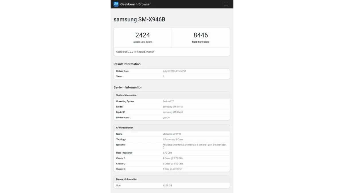 Galaxy Tab S12 Ultra Leaks: Dimensity 9500 and Android 17 Put Performance First