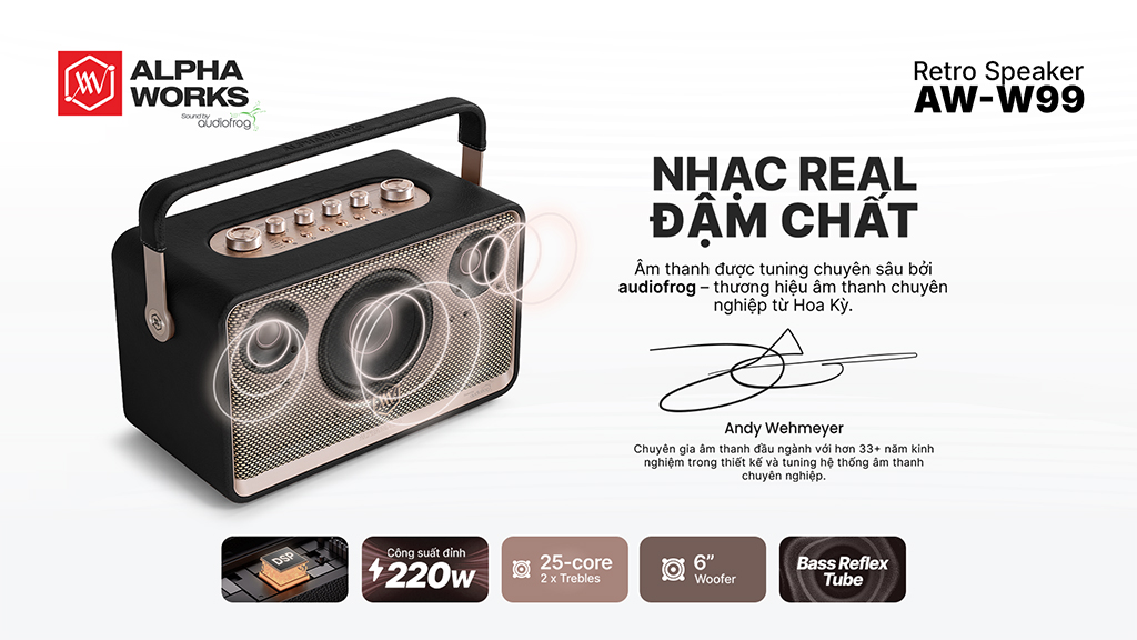 Alpha Works W99: loa di động all-in-one retro cho người trẻ mê Hi-Fi