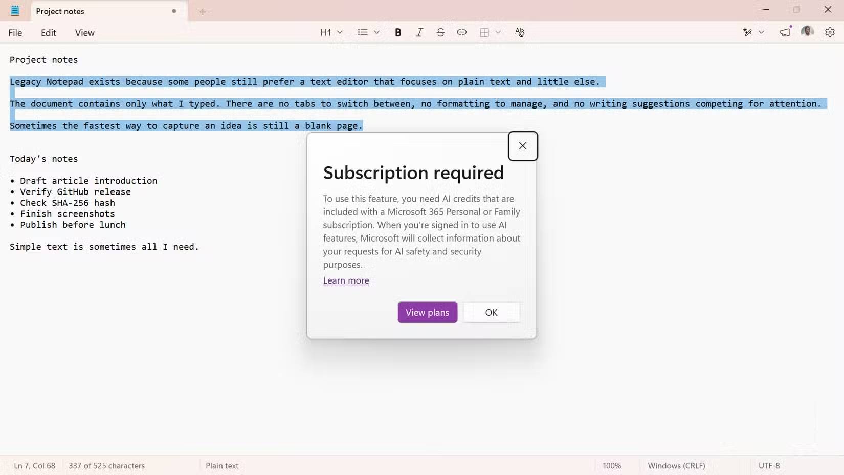 Notepad với AI: nâng cấp cần thiết hay sự rườm rà?