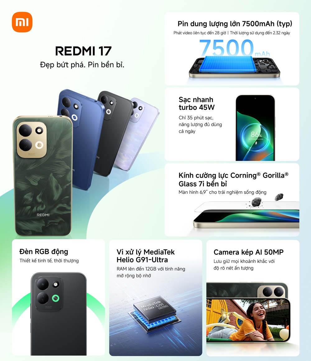 Redmi 17 Series ra mắt: pin khủng, màn hình 120Hz cho người dùng phổ thông