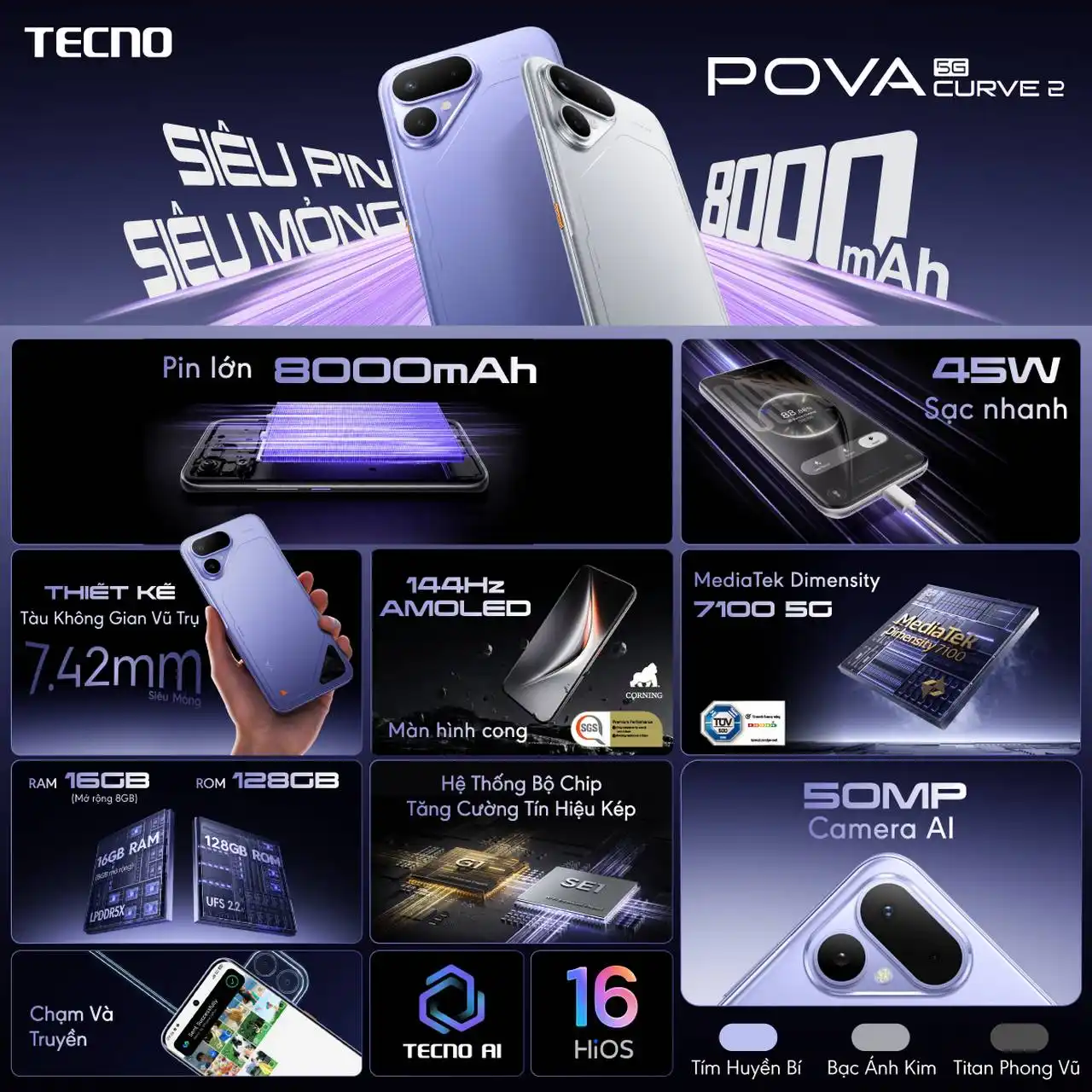 TECNO POVA Curve 2 5G: pin 8.000mAh trong thân máy siêu mỏng có đủ thuyết phục?
