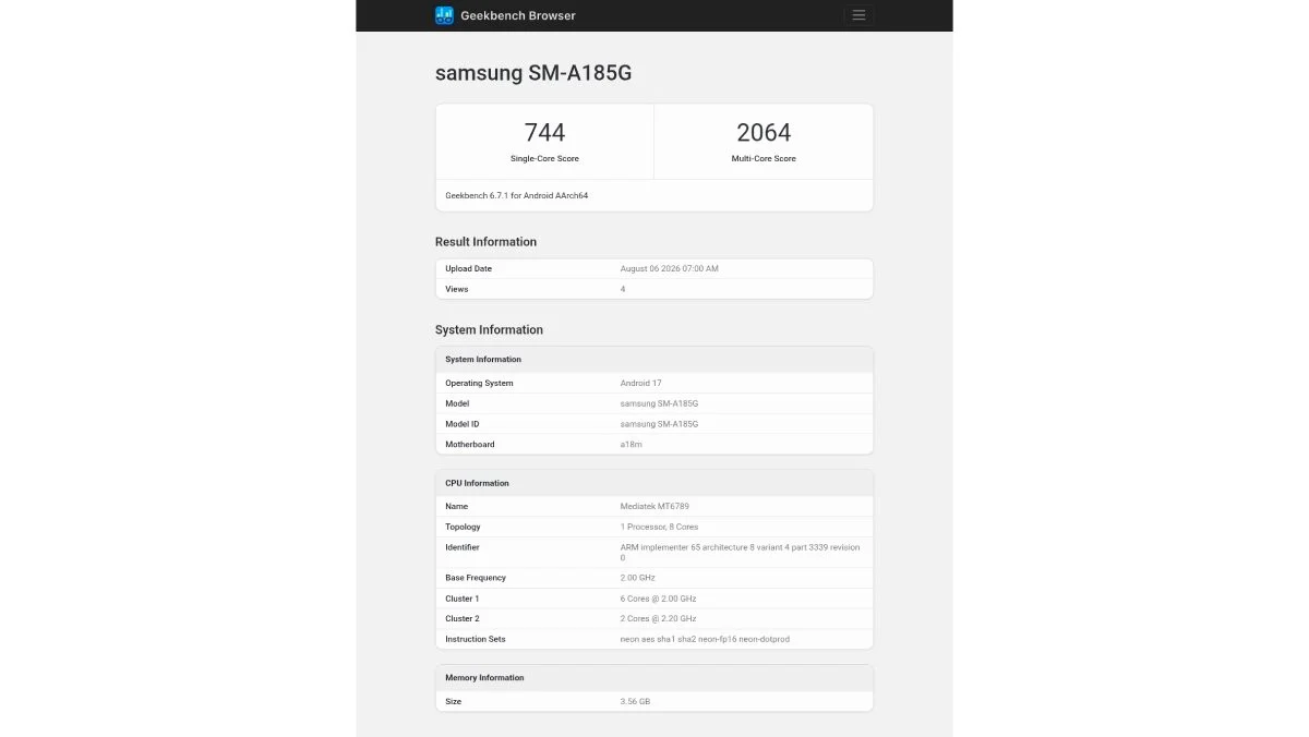 Samsung Galaxy A18 rò rỉ: Helio G99, Android 17 và cuộc chơi tầm trung