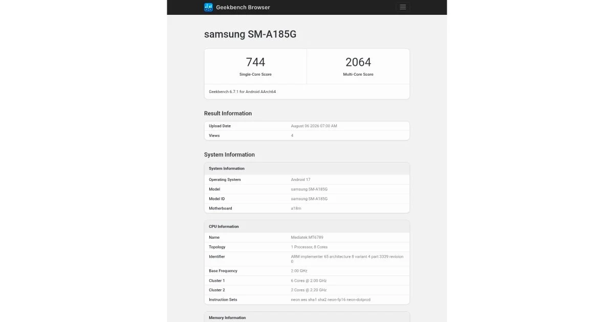 Samsung Galaxy A18 rò rỉ: Helio G99, Android 17 và cuộc chơi tầm trung