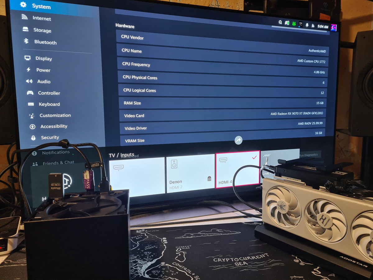 Mod eGPU cho Steam Machine bằng OCuLink và RX 9070 XT