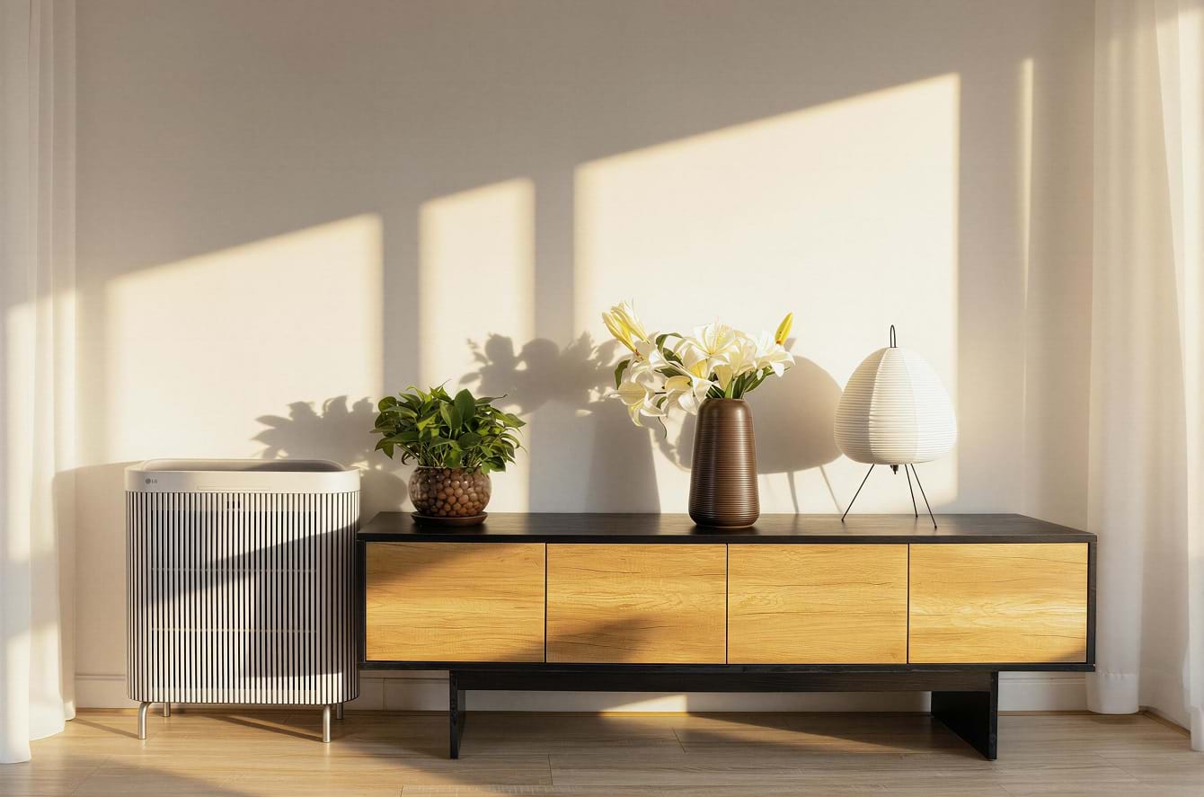 LG PuriCare WallFit: máy lọc không khí AI mỏng sát tường cho phòng khách hiện đại