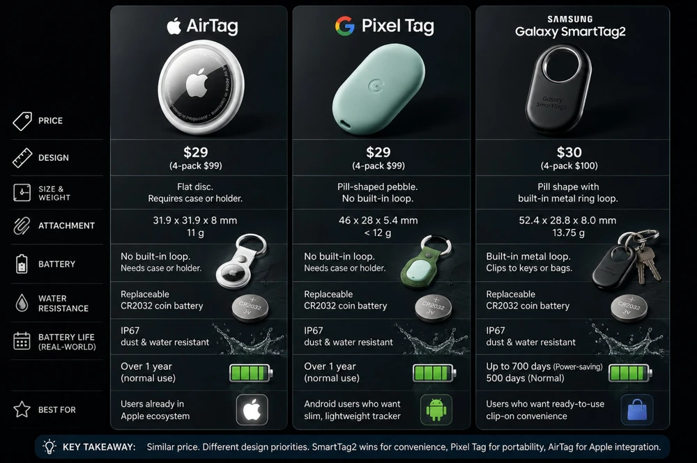 Pixel Tag vs AirTag vs SmartTag2: Nên mua cái nào?