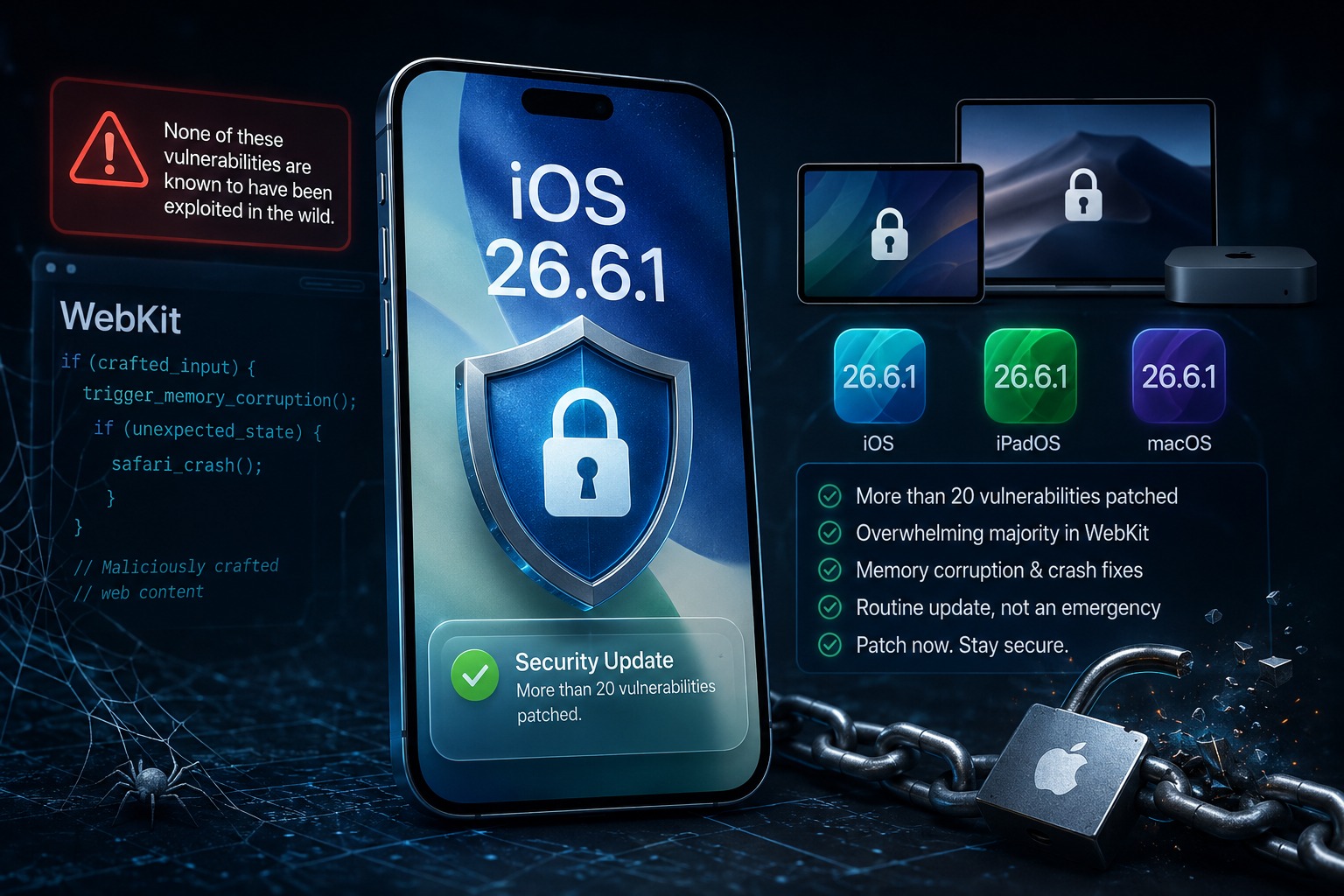 Apple phát hành iOS 26.6.1 với hơn 20 bản vá bảo mật quan trọng