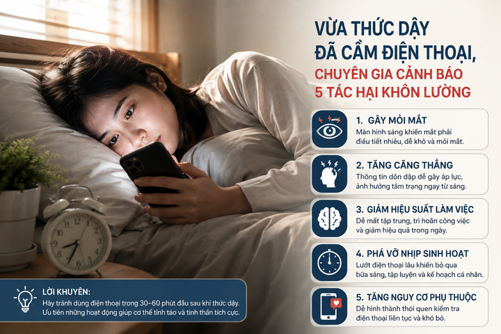 Lướt điện thoại ngay khi thức dậy: 5 tác hại sức khỏe khó bỏ qua