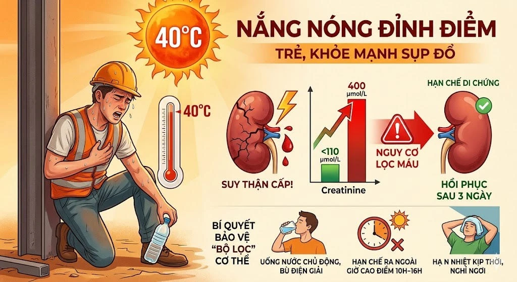 Mất nước mùa nắng nóng: Đừng để thận “gục ngã” ngoài công trường