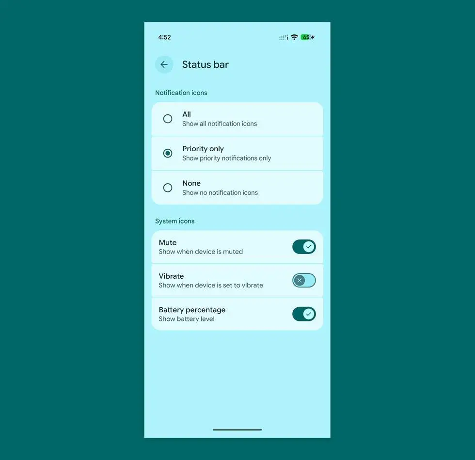 Cách tùy chỉnh thanh trạng thái trên Android 17 QPR2 Beta 4