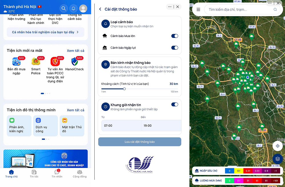 Hà Nội ra mắt mini app ‘Bản đồ mưa ngập’ trên iHanoi: Hướng dẫn cài cảnh báo và theo dõi ngập lụt