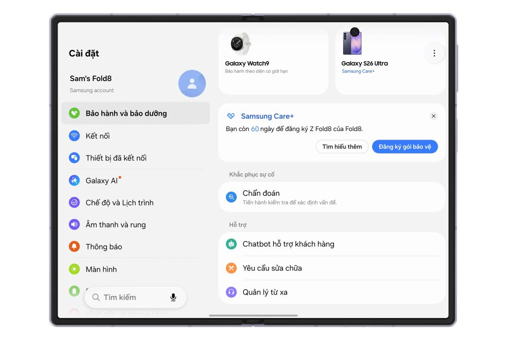 Quản lý bảo hành và bảo dưỡng Galaxy Z Fold8 dễ hơn với One UI 9