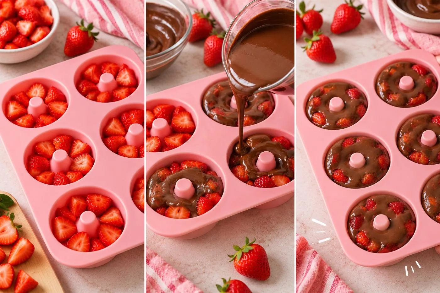 Donut Strawberi Coklat Tanpa Bakar yang Nampak Mewah