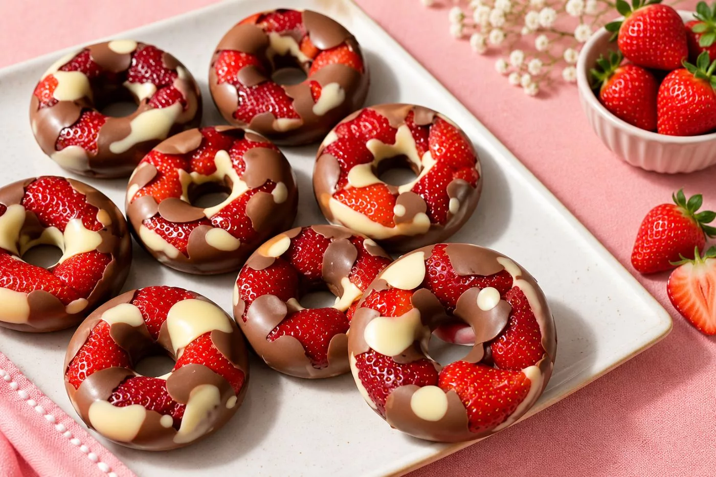 Donut Strawberi Coklat Tanpa Bakar yang Nampak Mewah