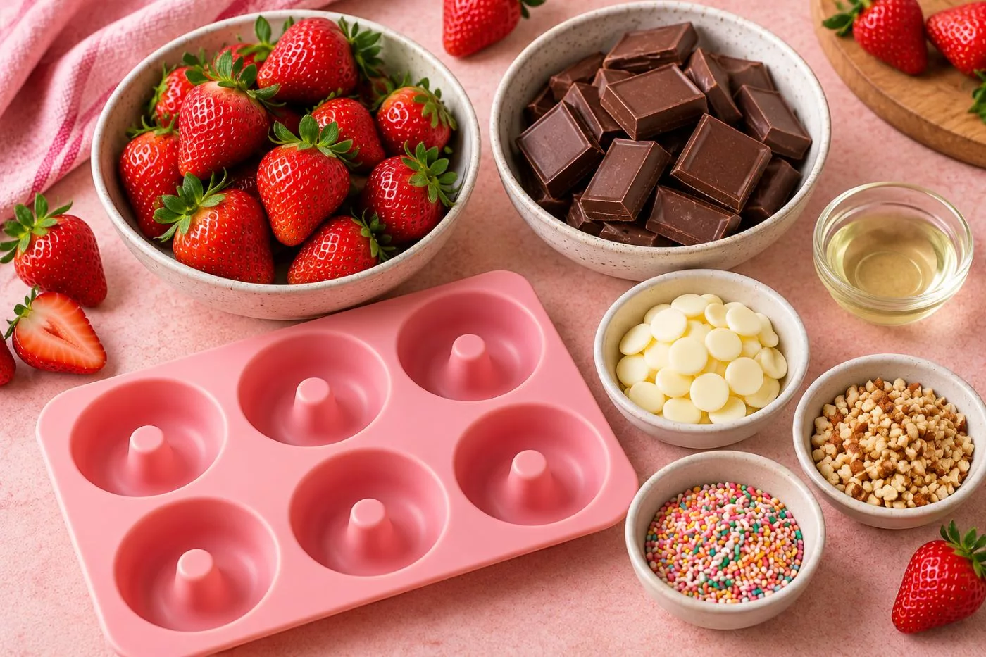 Donut Strawberi Coklat Tanpa Bakar yang Nampak Mewah