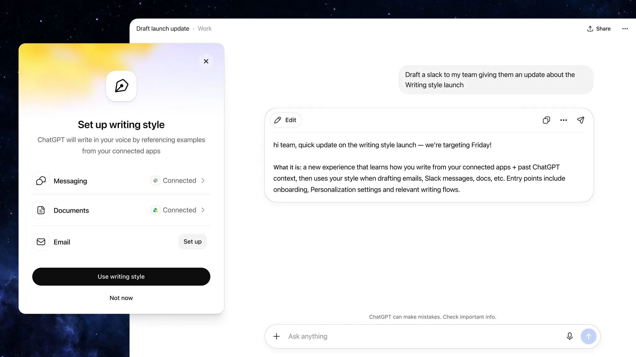 Cara Aktifkan ChatGPT Work Yang Belajar Gaya Penulisan Dari Gmail & Google Drive