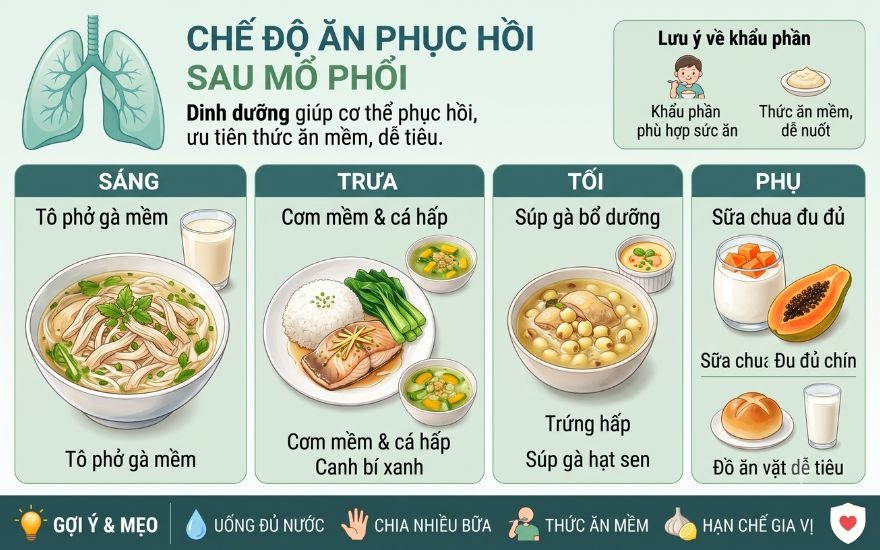 Thực đơn 7 ngày sau mổ phổi giúp dễ tiêu và phục hồi nhanh