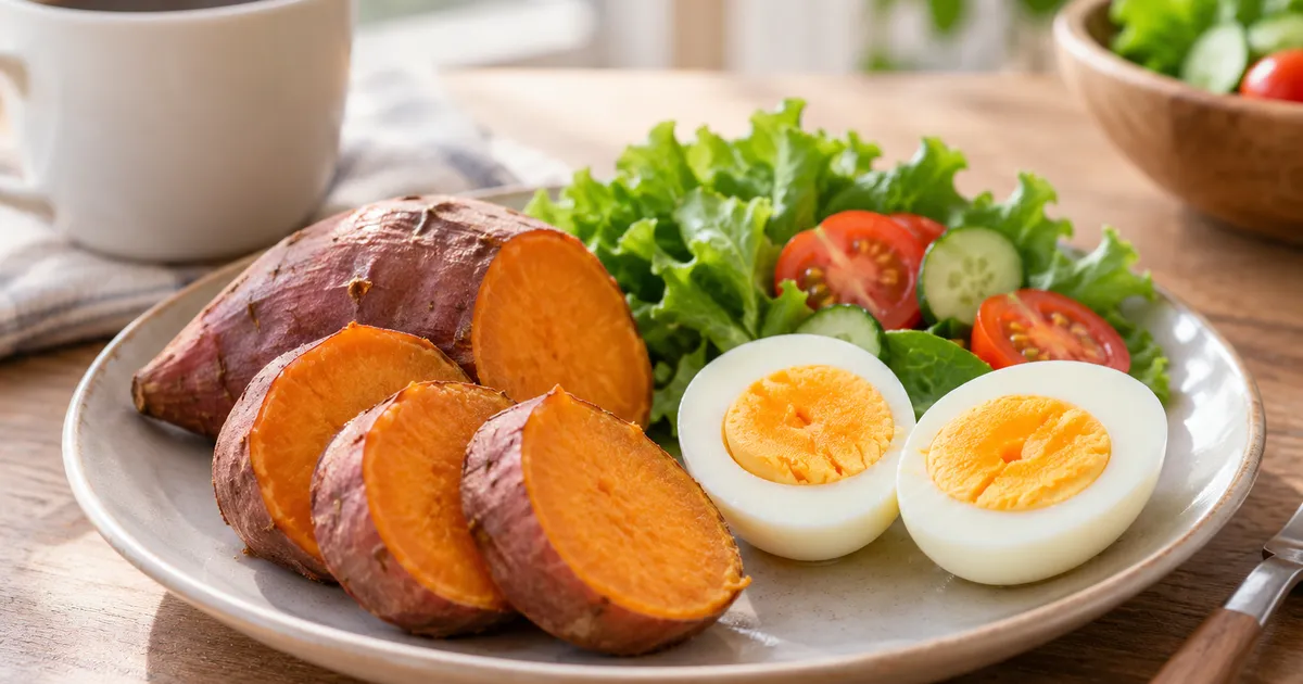 Khoai lang và trứng: Công thức bữa sáng cân bằng và no lâu