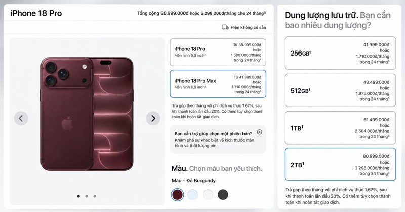 iPhone 18 Pro Max giá bao nhiêu? Chọn dung lượng lưu trữ tối ưu