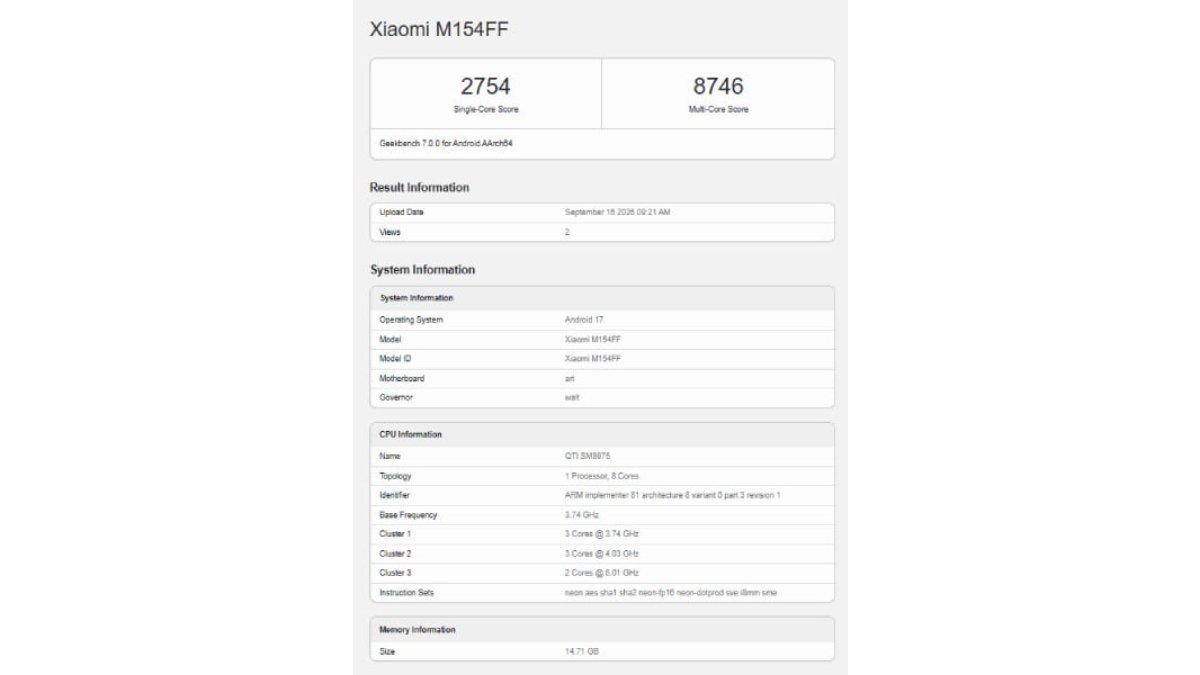 Xiaomi 18 Pro trên Geekbench: Snapdragon 8 Elite Gen 6 có đủ sức đấu iPhone 18 Pro Max?