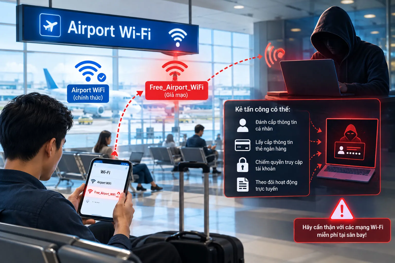 Du khách châu Âu cần cảnh báo: Wi-Fi sân bay trở thành bẫy mạng của tin tặc