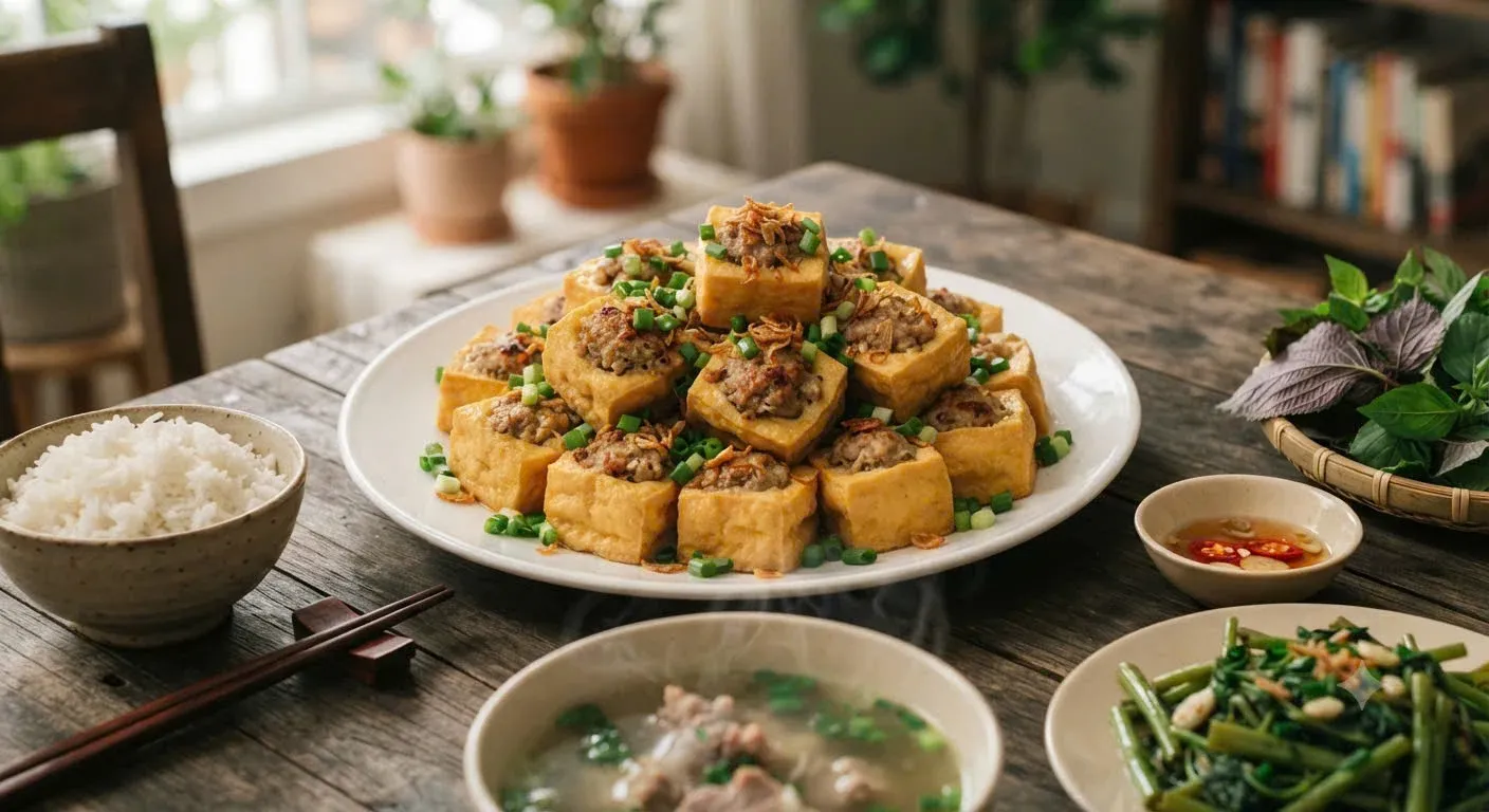 Khoai tây và đậu phụ nhồi thịt: bí quyết giòn ngoài, mềm trong