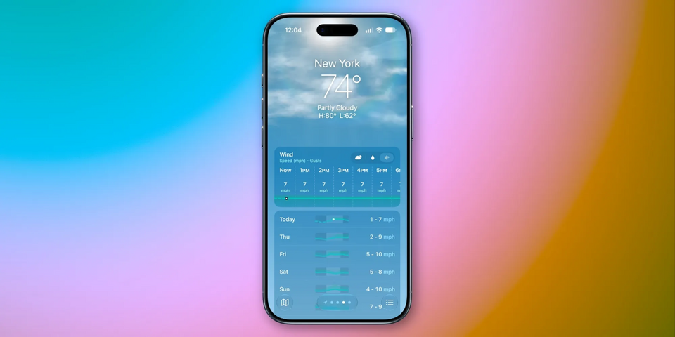 Ứng dụng Thời tiết iOS 27 được thiết kế lại: mưa và gió lên màn hình chính