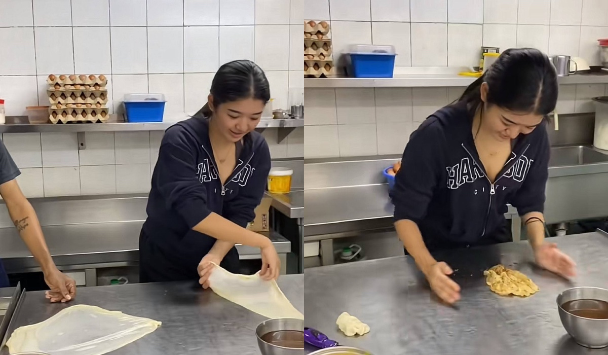 Pelancong Jepun Belajar Tebar Roti Canai Di Kedai Mamak