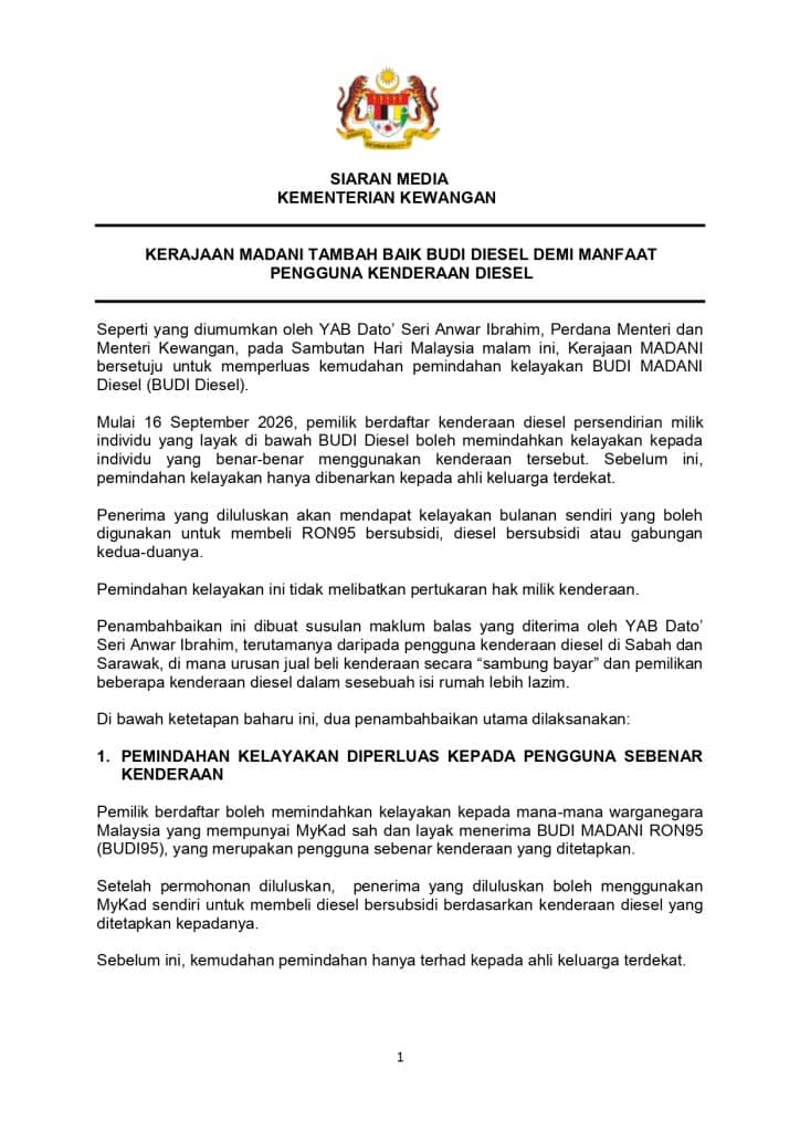 Panduan Tebus BUDI Diesel Dengan MyKad Baharu Dan Pindah Kelayakan