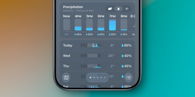 Ứng dụng Thời tiết iOS 27 được thiết kế lại: mưa và gió lên màn hình chính
