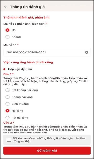 Cách dùng tính năng đánh giá dịch vụ hành chính công trên VNeID