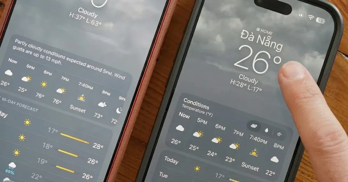 Ứng dụng Thời tiết iOS 27 được thiết kế lại: mưa và gió lên màn hình chính
