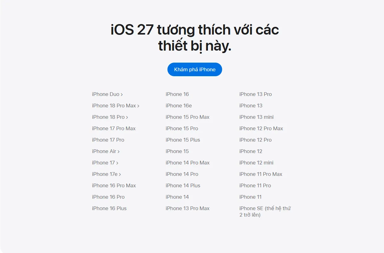 iOS 27 AI đầy đủ: Thực sự hỗ trợ những iPhone nào và vì sao