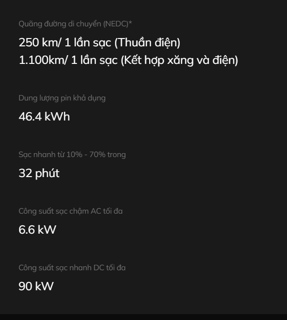 VinFast VF Wild REEV: pin 46,4kWh, sạc và phạm vi 1.000km