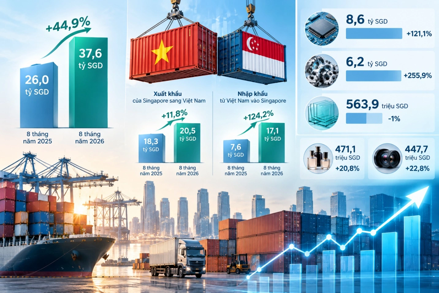 Xuất khẩu Việt Nam sang Singapore tăng 124%: cơ hội và sức ép chất lượng