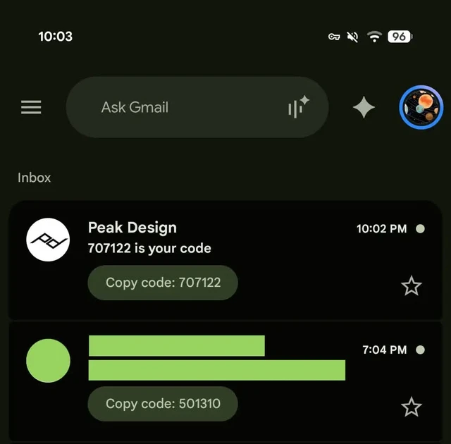Gmail rút ngắn quy trình sao chép mã 2FA trên di động