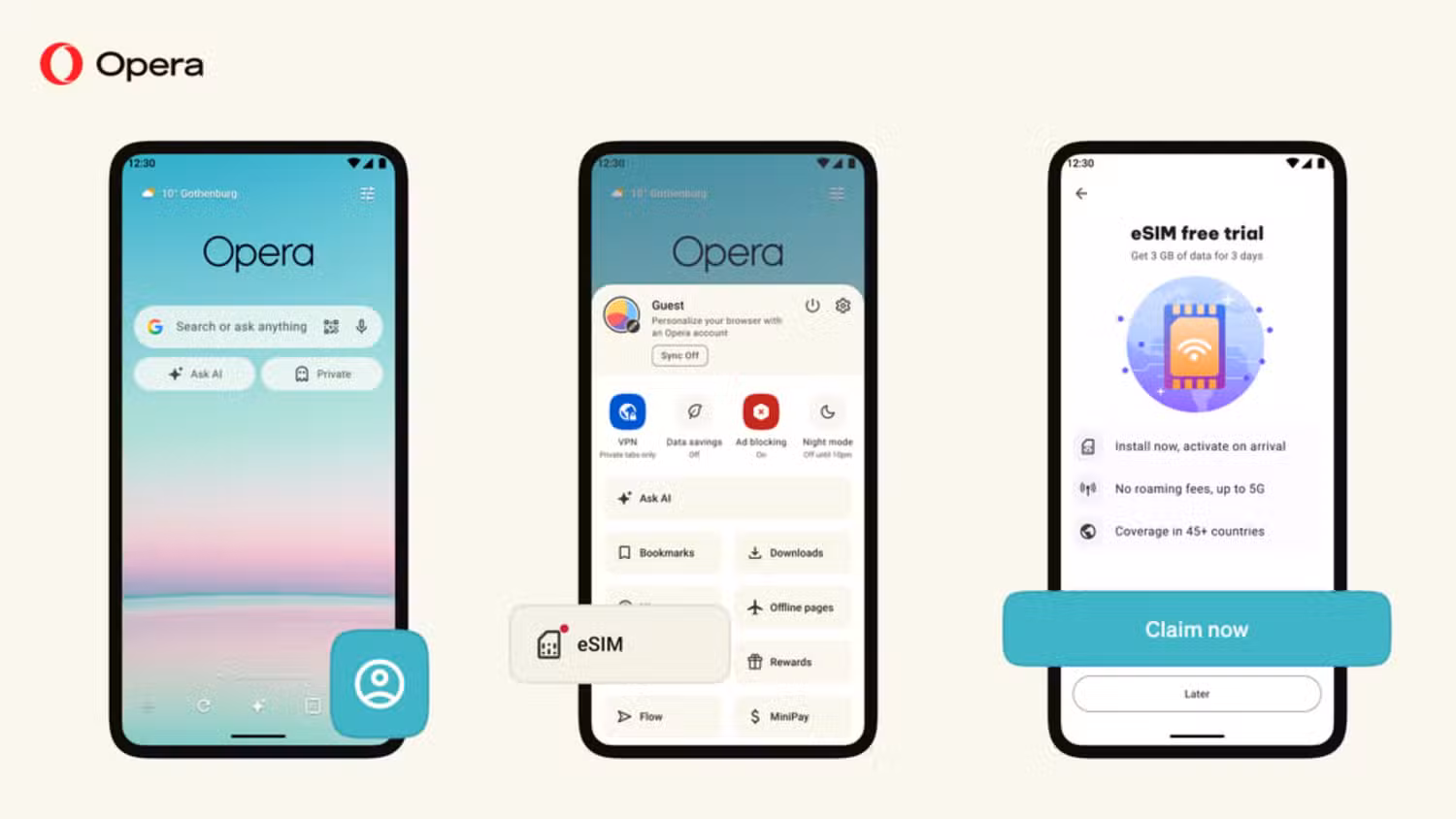 Trình duyệt Opera thêm eSIM du lịch với 3GB dữ liệu miễn phí