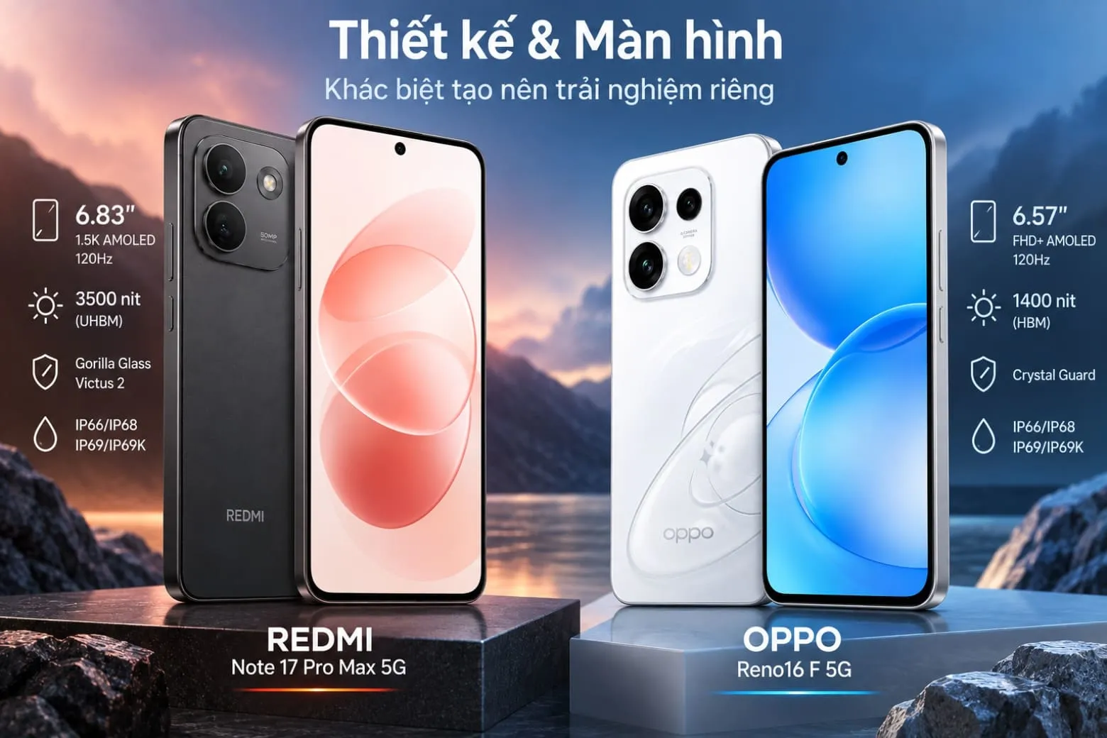 OPPO Reno16 F, Redmi Note 17 Pro Max 5G và Xiaomi 15T: chọn máy tầm trung nào đáng tiền?